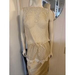 RARE Vintage Felice Art Couture Lace & Pearl Handmade Chemise S